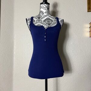 Old Navy Navy Ribbed Henley Tank with Scalloped Trim